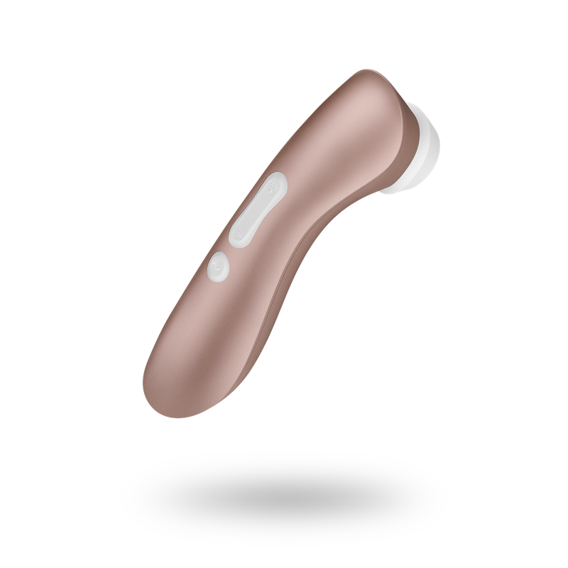 Satisfyer Pro 2+ G2 clitoral stimulator with vibration in rose gold color.