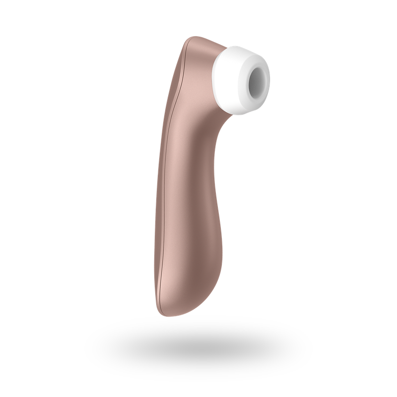 Satisfyer Pro 2+ G2 Clitoral Stimulator Rose Gold on a white background showcasing its sleek design.
