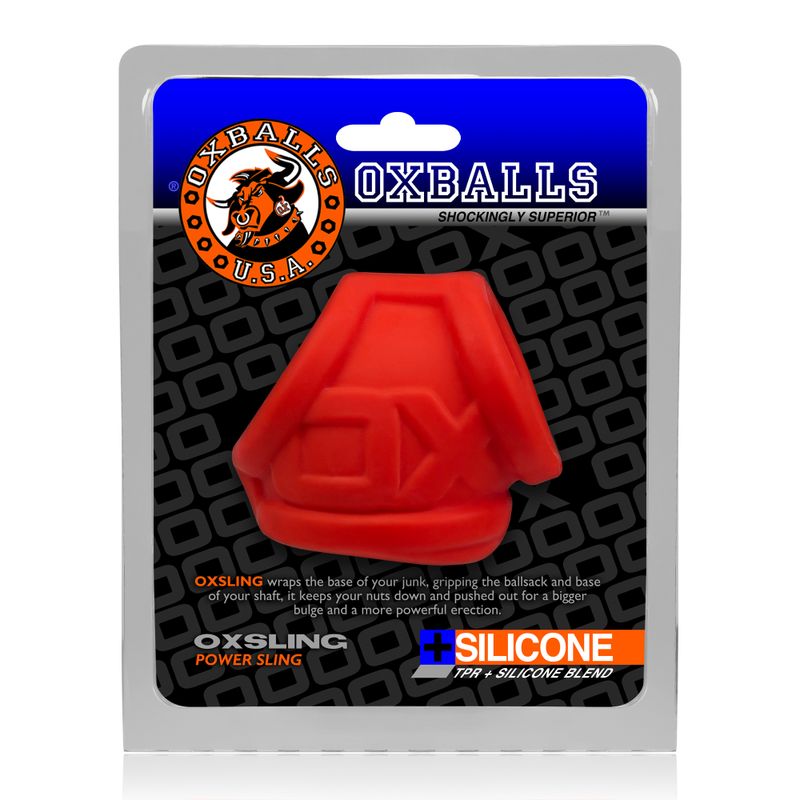 OXSLING Cocksling Red Ice in packaging showcasing red silicone cocksling design for enhanced support.