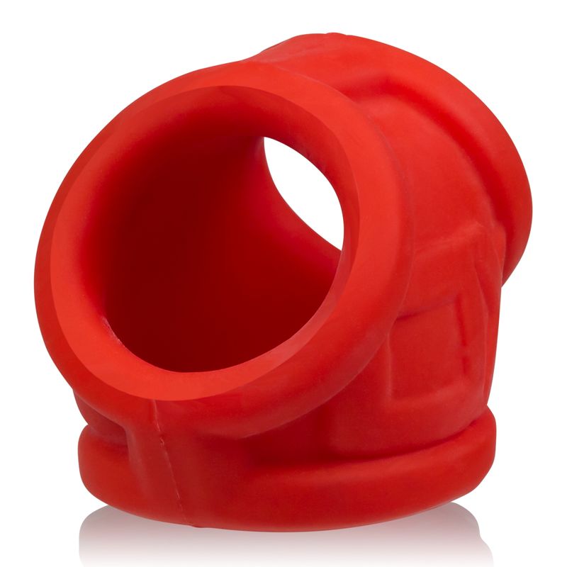 Red silicone cocksling featuring a ring design for added grip and comfort.