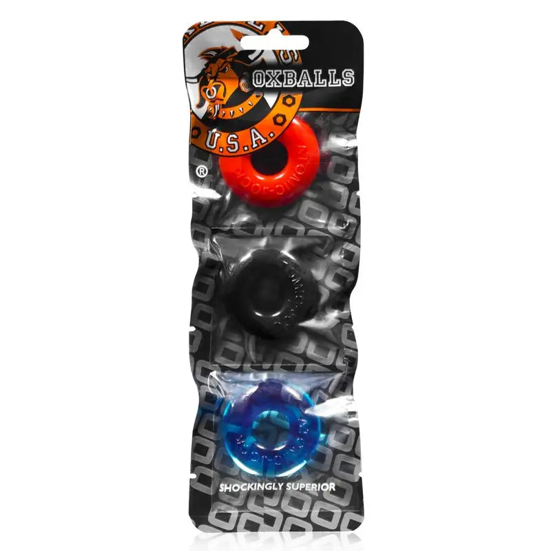 Ringer Cockring 3 Pc Multicolor OxBalls Discreet Intimate Essentials.