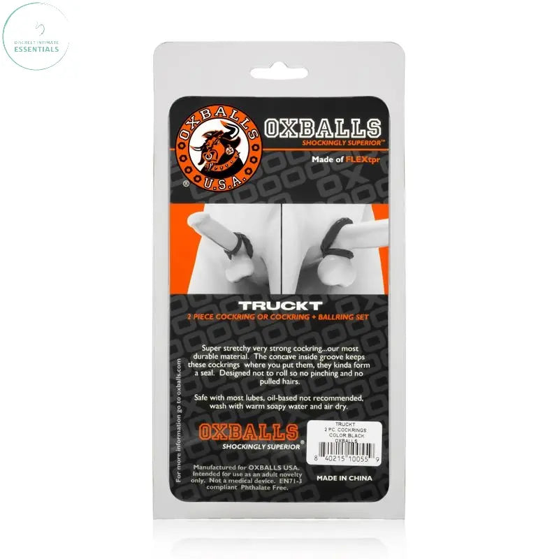 Affordable quality Truckt 2 Pc Cockring Set Black  from OxBalls by Discreet Intimate Essentials with Discreet Delivery 