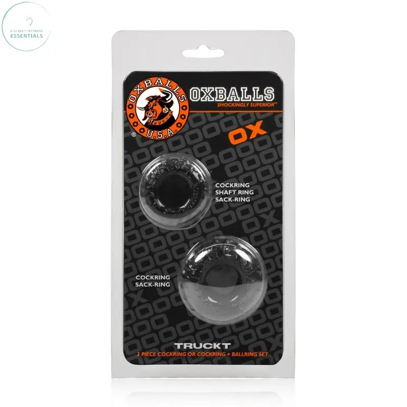 Affordable quality Truckt 2 Pc Cockring Set Black  from OxBalls by Discreet Intimate Essentials with Discreet Delivery 