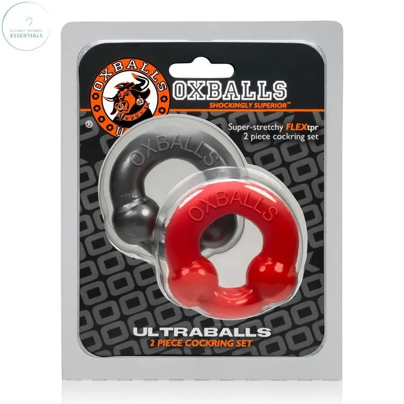 Affordable quality Ultraballs 2 Pk Cockring Steel And Red  from OxBalls by Discreet Intimate Essentials with Discreet Delivery 