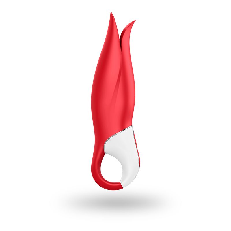 Satisfyer Vibes Power Flower vibrator in vibrant Strawberry Red with split tips for versatile stimulation.