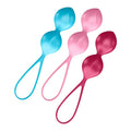 Satisfyer Loveballs set featuring three silicone dual loveballs in vibrant colors, designed for erotic training and pleasure.