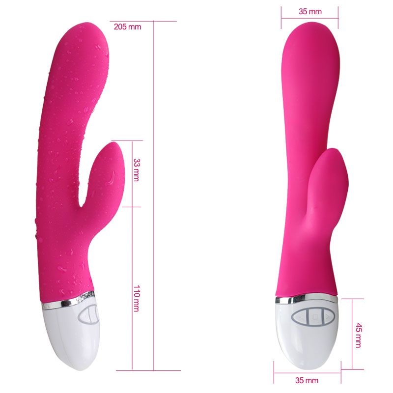Dreamer 7 Mode Silicone Rechargeable Rabbit Vibrator Pink dimensions and features including waterproof design.