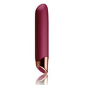 Chaiamo rechargeable burgundy sensual massager with a sleek design and rose gold finishing.