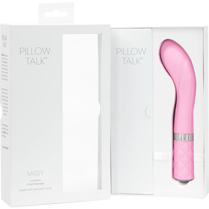 Pillow Talk Sassy Pink G-spot vibrator in elegant packaging, perfect for intimate essentials for her.