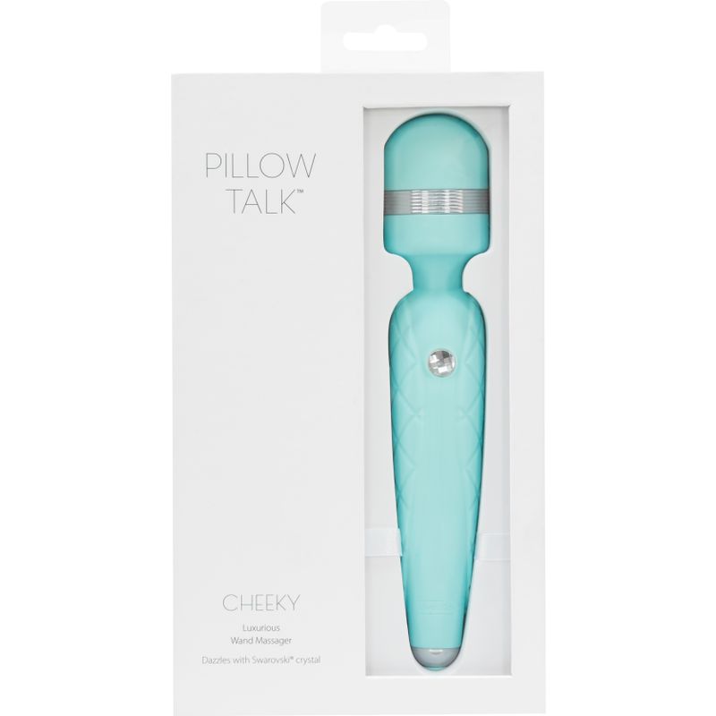 Pillow Talk Cheeky Teal wand in luxurious packaging for indulgent pleasure and comfort.
