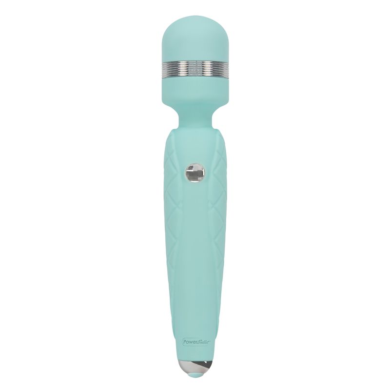 Pillow Talk Cheeky Teal wand featuring a luxurious cushioned handle and crystal button design.