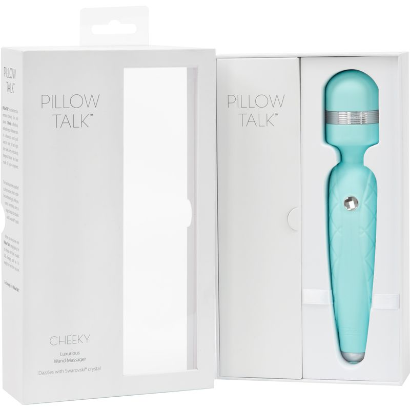 Pillow Talk Cheeky Teal luxurious wand massager in elegant packaging, perfect intimate essentials for her.