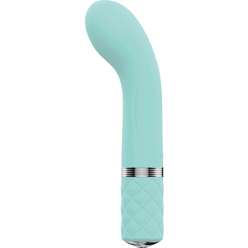 Racy teal G-spot stimulation vibrator with quilted silicone handle for optimal comfort and pleasurable vibrations.