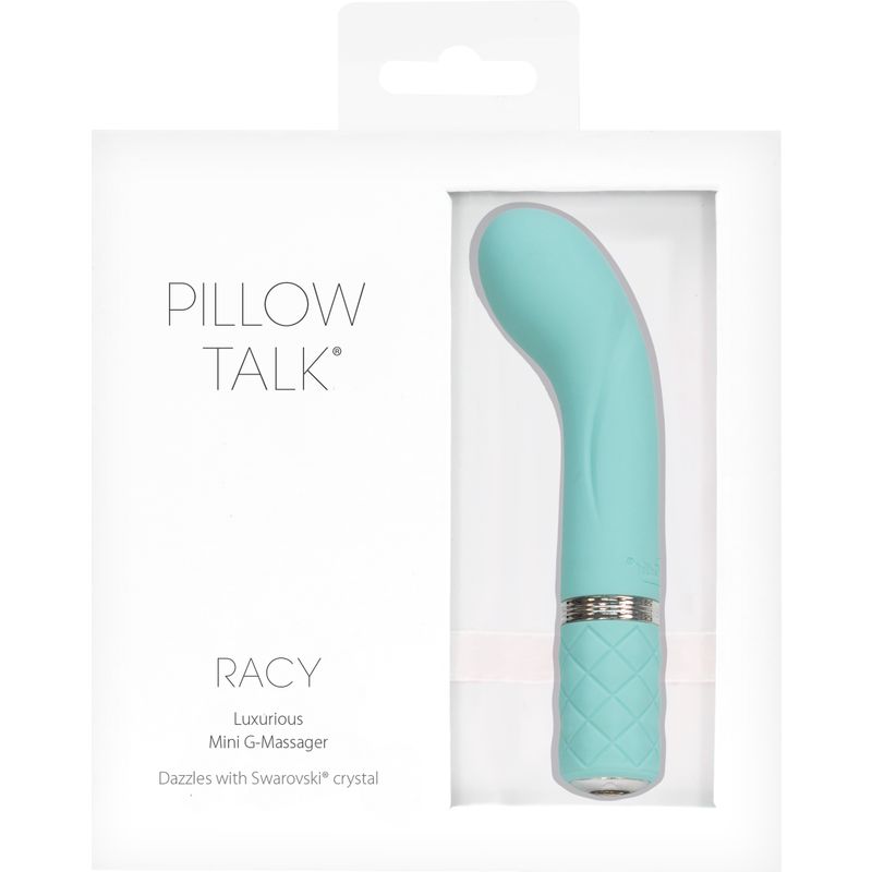 Racy Teal G-spot stimulation vibrator in elegant packaging by Pillow Talk, featuring a curved design for optimal pleasure.