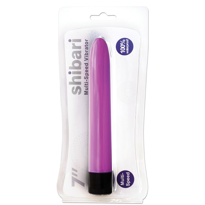 Shibari Multi-Speed Vibrator 7in Pink in packaging showcasing its sleek design and multi-speed functionality.