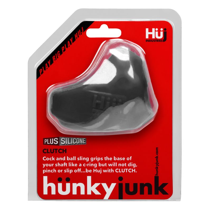 CLUTCH Cock/Ball Sling by Hunkyjunk Tar product packaging showcasing soft silicone design for comfortable grip.
