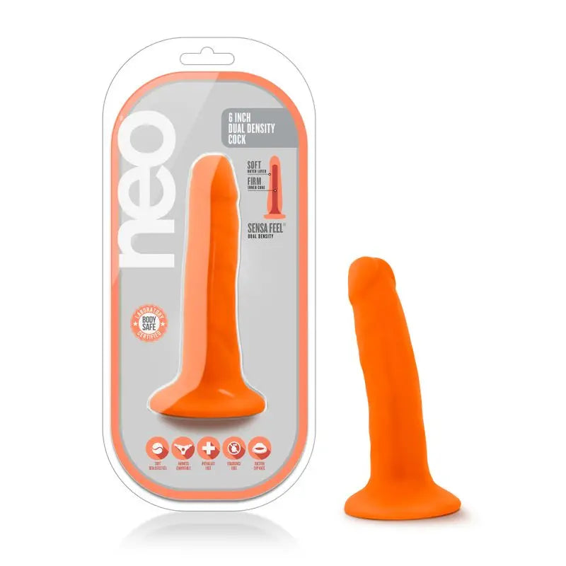 Neo Dual Density Cock 6in Neon Orange Neo Discreet Intimate Essentials.