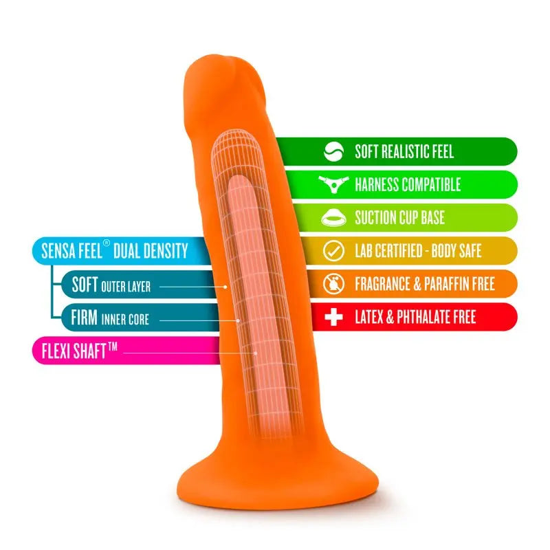 Neo Dual Density Cock 6in Neon Orange Neo Discreet Intimate Essentials.
