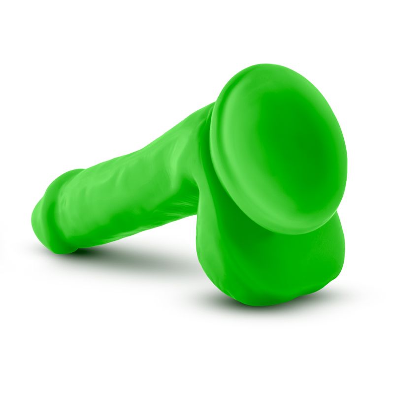 Neo Dual Density Cock With Balls 6in Neon Green - neon dual density dildo with realistic texture and strong suction base.