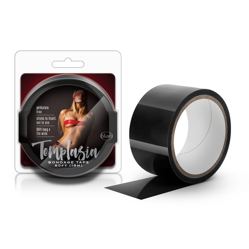 Temptasia Bondage Tape 18m Black - reusable self-sticking tape for intimate bondage play, ideal for creative exploration.