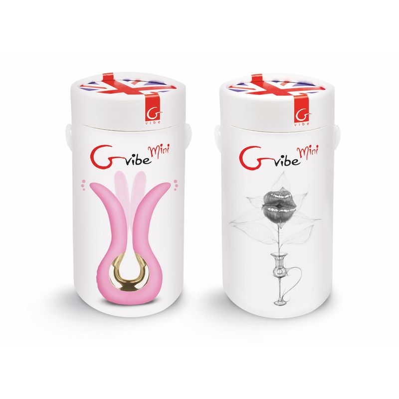 Gvibe Mini vibrator packaging showcasing its innovative design and compact size in Candy Pink.