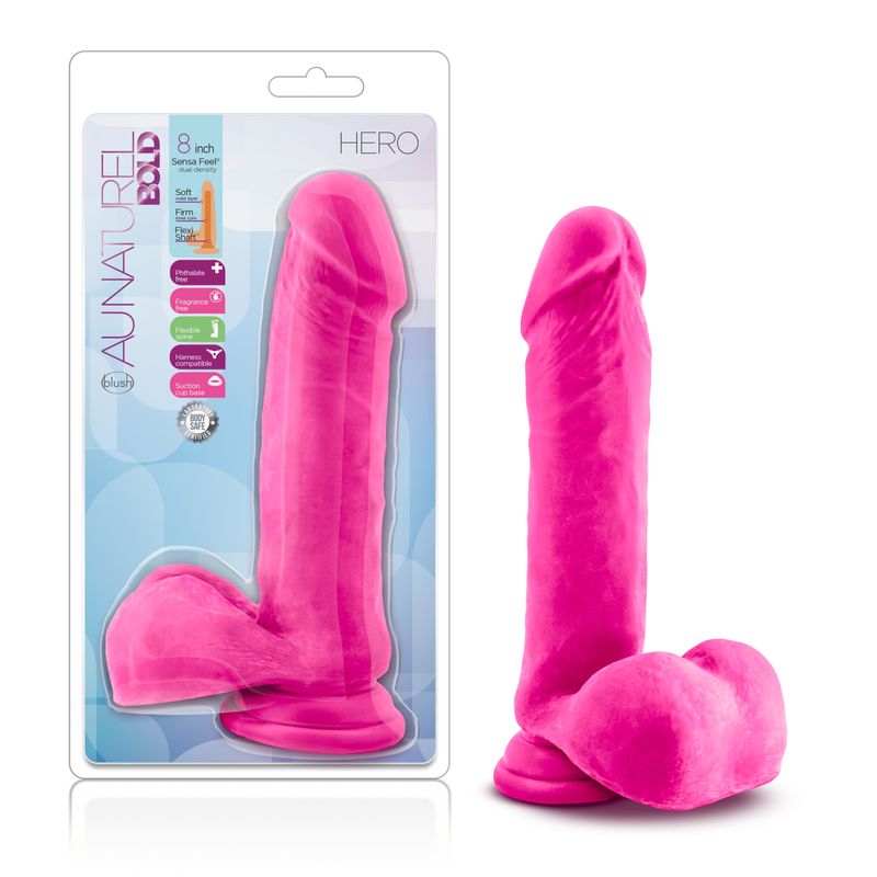 Au Naturel Bold Hero 8 inch pink dildo, realistic dildo for pleasure with ultra-realistic textures.