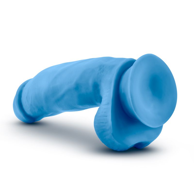 Neo Elite 7in Silicone Dual Density Cock with Balls Neon Blue, realistic feel, suction cup base for secure play