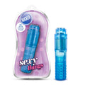 Powerful vibrating rocker in blue packaging showcasing its waterproof and phthalate-free design.