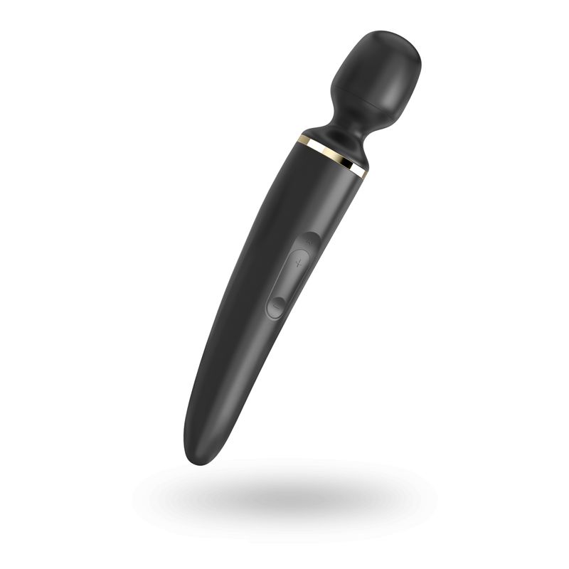 Satisfyer Wand massager in sleek black design, featuring a rounded head and soft silicone shaft for ultimate relaxation.