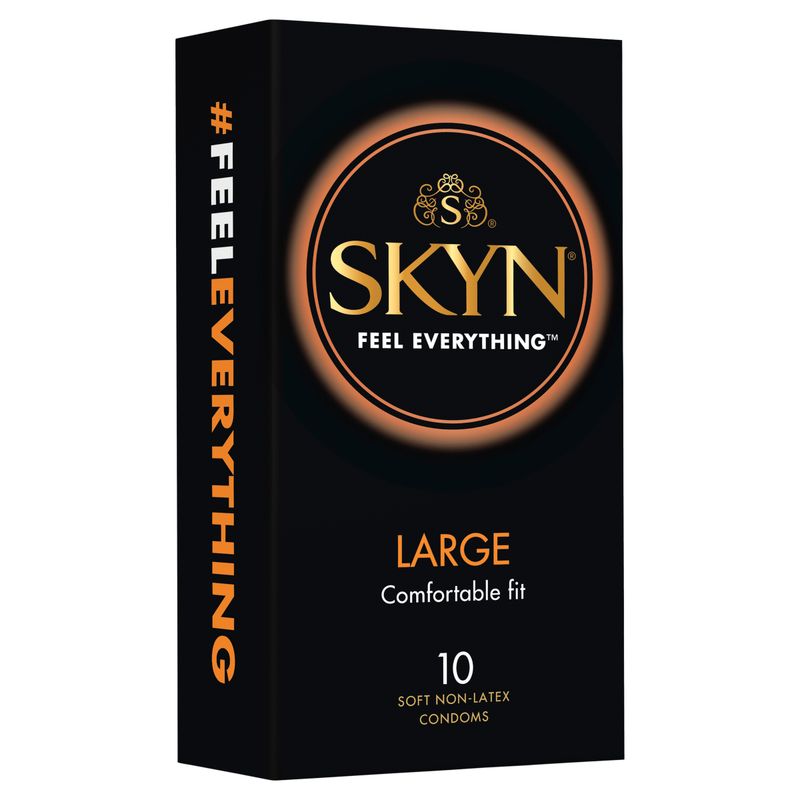 SKYN Large Condoms 10 Pc packaging showcasing large condoms for intimate experience and comfortable fit.