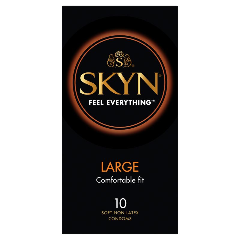 SKYN Large Condoms 10 Pc package showcasing large condoms for intimate experience with a comfortable fit.