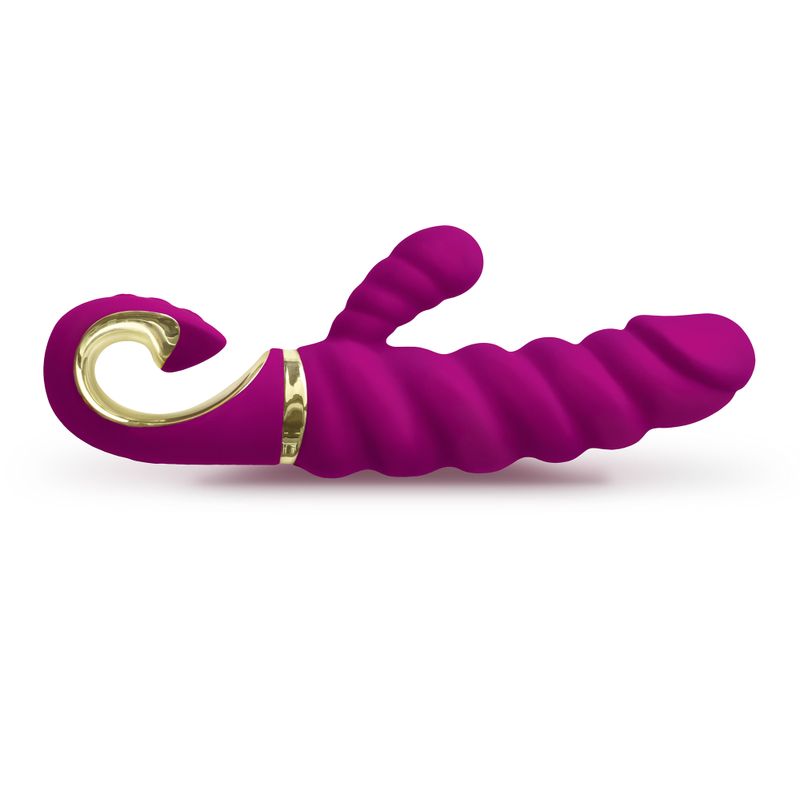 Gcandy Raspberry, a dual motor g-spot vibrator with dual stimulation for G-spot and clitoral pleasure.