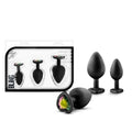 Luxe Bling Plugs Training Kit Black With Rainbow Gems showcasing three anal plugs in packaging, perfect for intimate essentials.