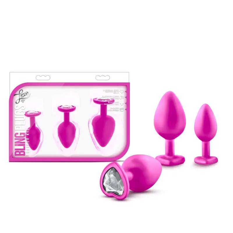 Luxe Bling Plugs Training Kit Pink With White Gems Luxe Discreet Intimate Essentials.
