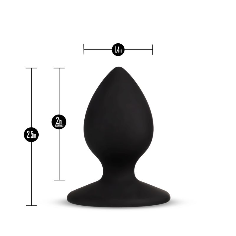 Temptasia Slave Plug Black dimensions 2.5in height, 1.4in width, and 2in insertable length.