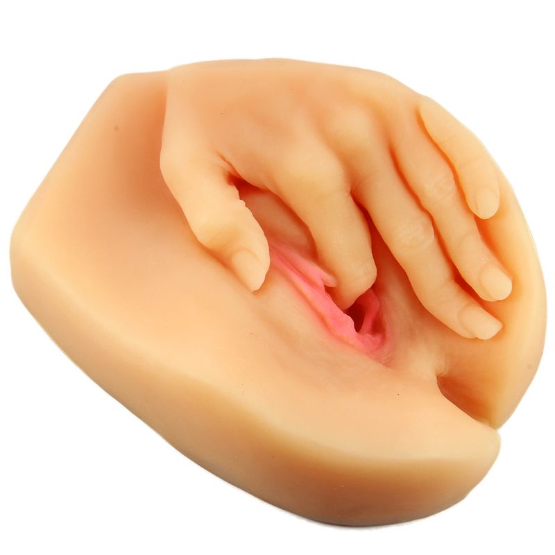 Realistic male masturbation sleeve featuring a detailed hand and vaginal opening for enhanced pleasure.