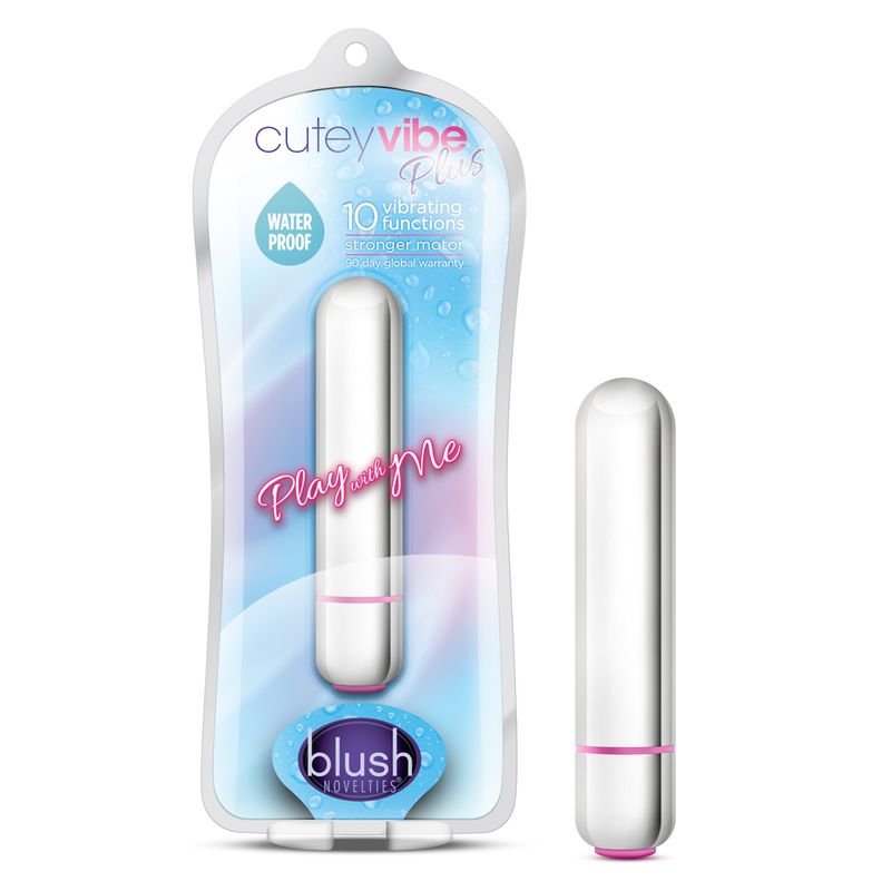 Play with Me Cutey Vibe Plus Silver compact first time vibrator in waterproof packaging.