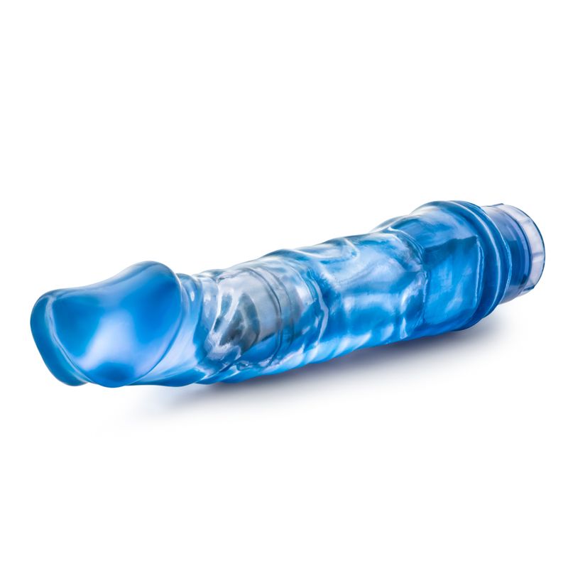 B Yours Vibe 6 Blue realistic waterproof vibrator with prominent head and twist dial base for multispeed vibrations.