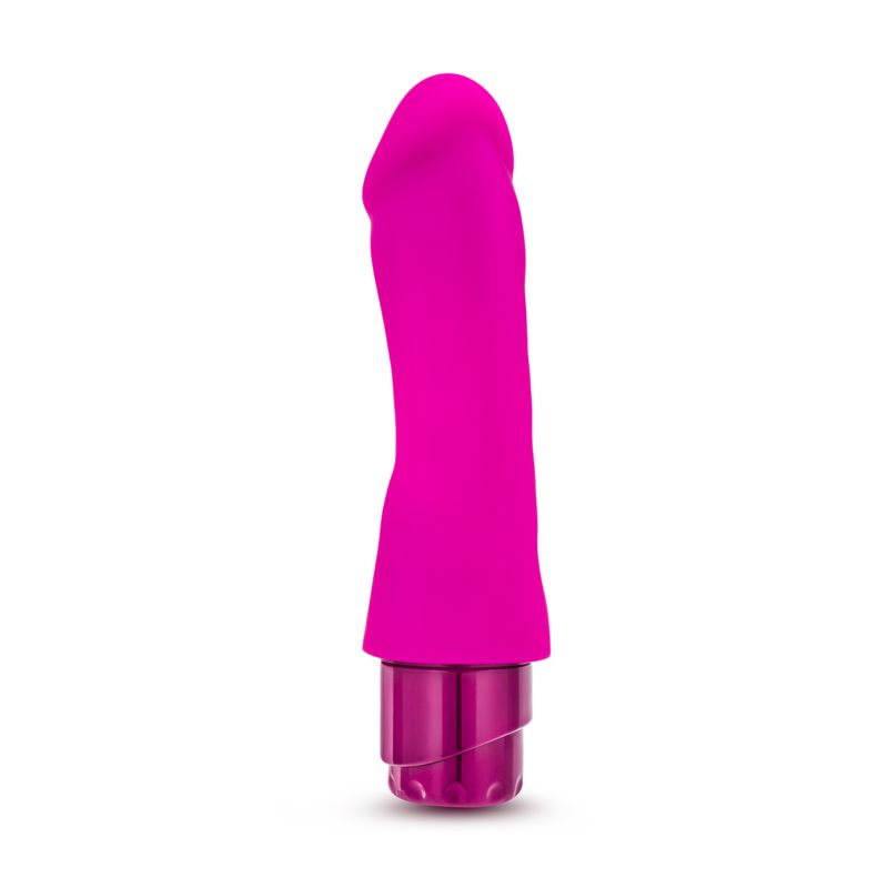 Luxe Marco Pink: a girthy vibrating toy with pronounced head and curved shaft, made of body-safe silicone.