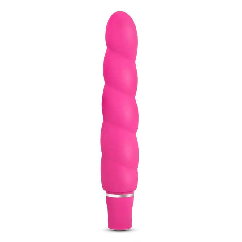Luxe Anastasia vibrator in pink with a twisted design and smooth satin finish, featuring 10 vibrating functions.
