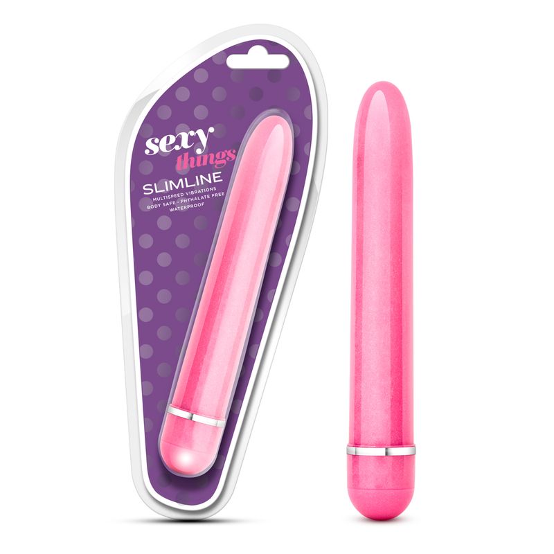 Sexy Things Slimline Vibe Pink, a waterproof, multi-speed vibrator in a modern pearl finish for intimate essentials.