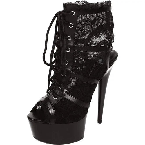 Black Lace Open Toe Platform Ankle Bootie 6in Heel Lapdance Shoes Discreet Intimate Essentials.