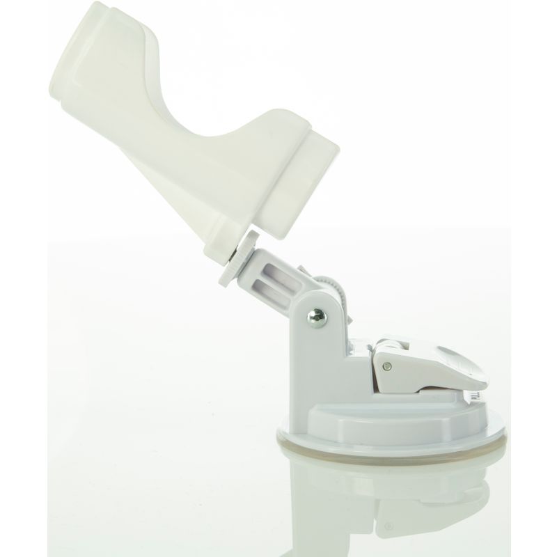 White adjustable suction mount for versatile installation of devices or accessories.