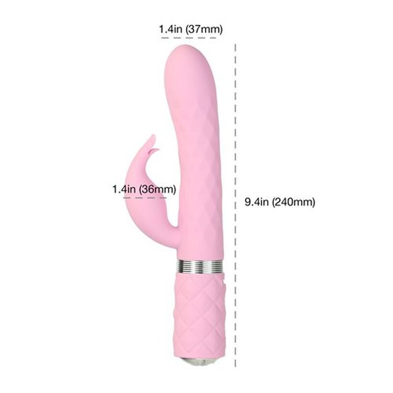 Pillow Talk Lively Pink dual motor vibrator for G-spot and clitoral stimulation features dimensions and design.