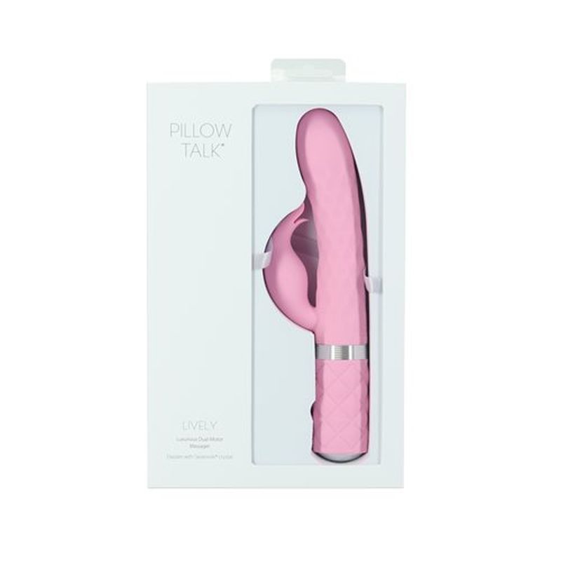 Pillow Talk Lively Pink dual motor vibrator for G-spot and clitoral stimulation in elegant packaging.
