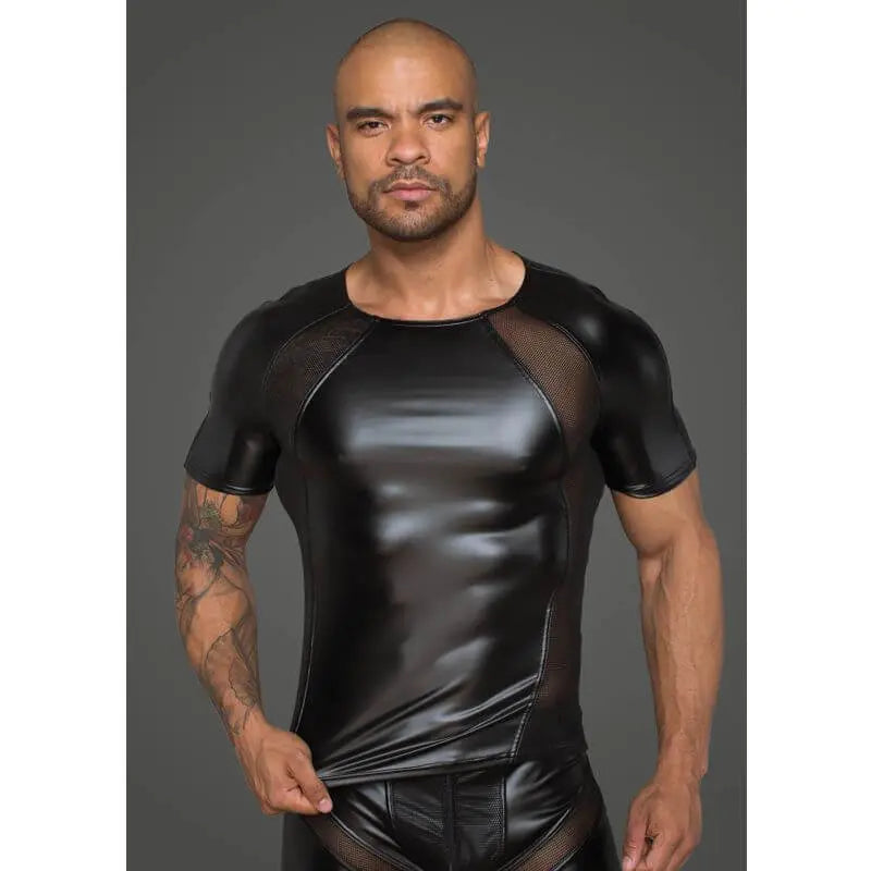 Affordable quality Power Wetlook Men T-shirt With 3D Net  from Noir by Discreet Intimate Essentials with Discreet Delivery 