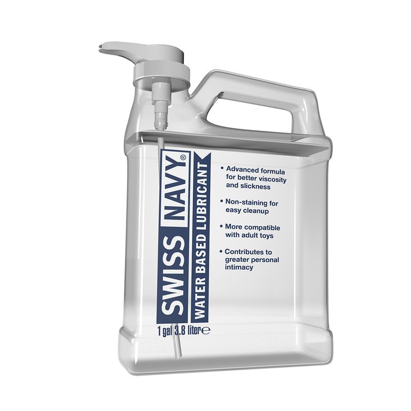 Swiss Navy Water Based Lubricant 1gal/3.8L with pump for easy use and exceptional glide.