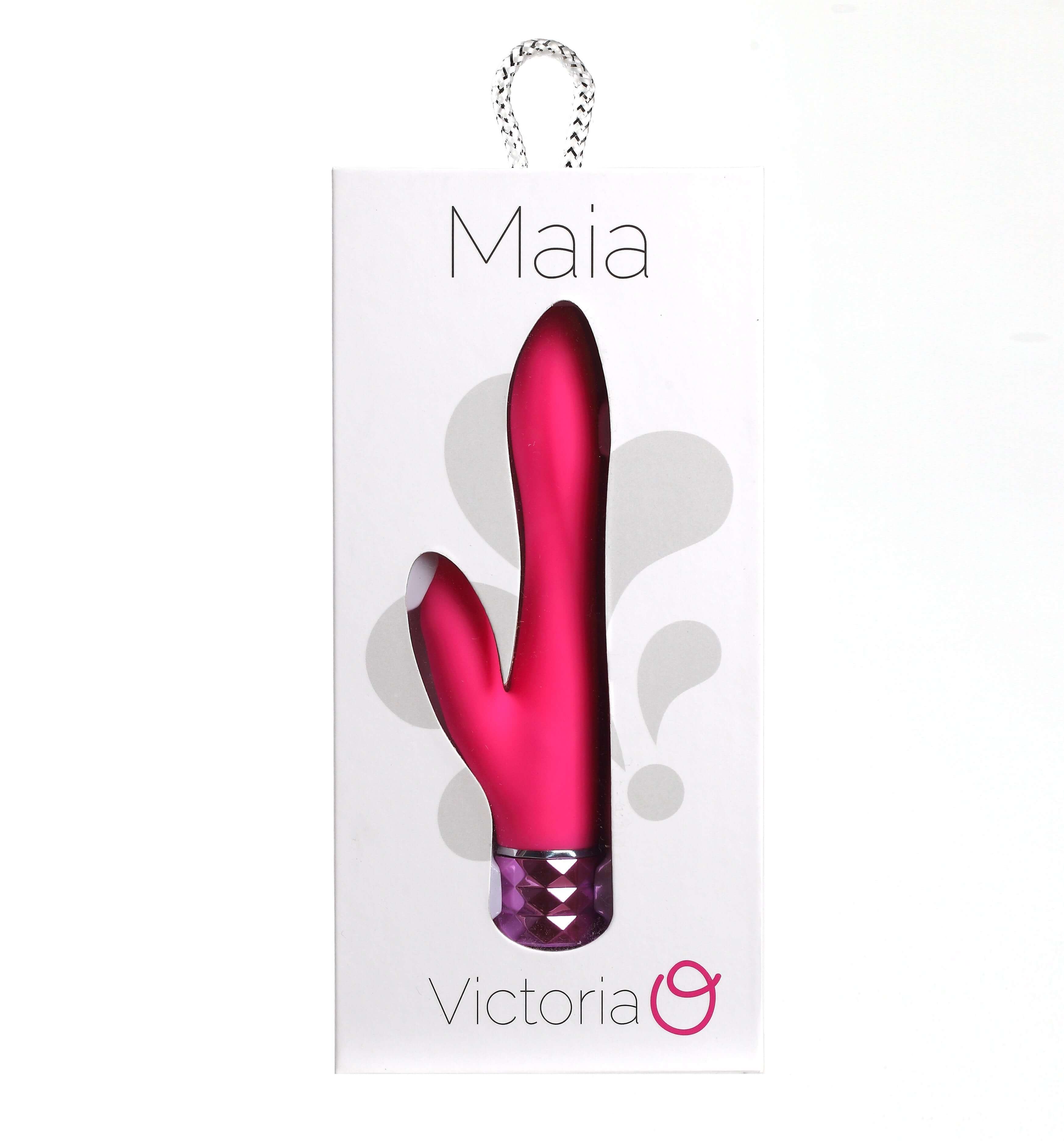 Maia Victoria - 15.2 cm USB rechargeable rabbit vibrator in pink packaging with diamond cut handle.