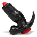 Woof Hollow Plug w Stopper Black Red, featuring a plunger core design for enhanced intimate experiences.