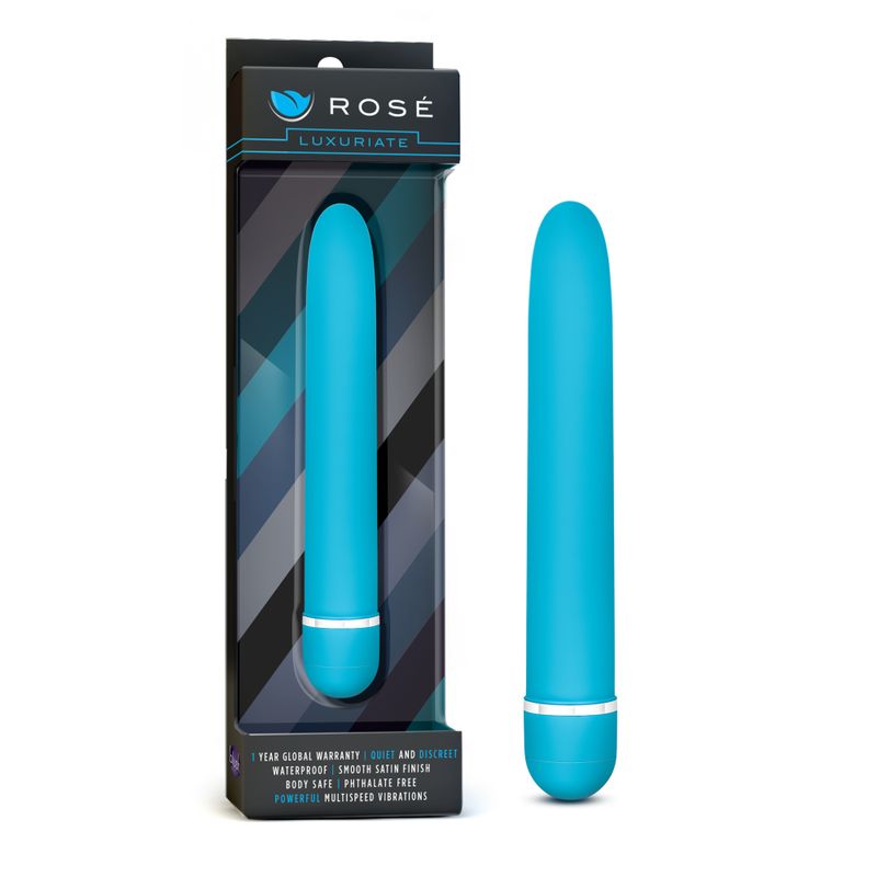 Rose Luxuriate Blue classic vibrator in sleek blue color with satin finish, perfect intimate essential for her.
